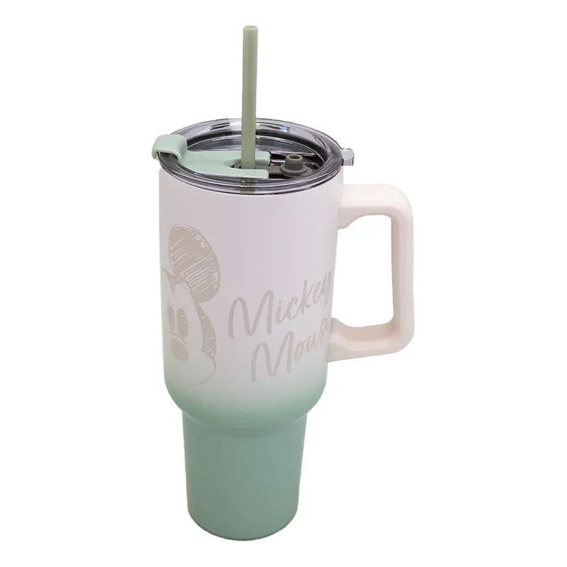 Vaso Mug Térmico Licencia Disney Mickey/minnie/stitch 1180ml Verde Straw Mug Mickey