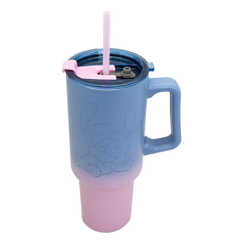 Vaso Mug Térmico Licencia Disney Mickey/minnie/stitch 1180ml Azul Straw Mug Stitch