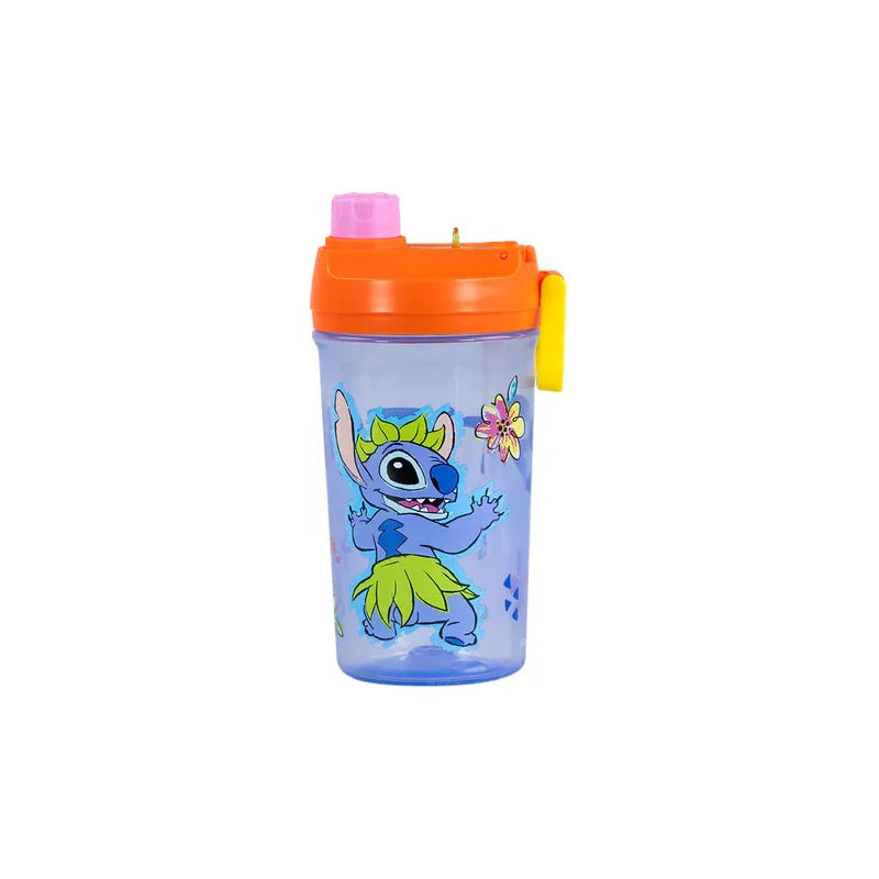 Vaso Infantil Disney Stitch Antiderrame 500ml Azul Botella Doble Stitch