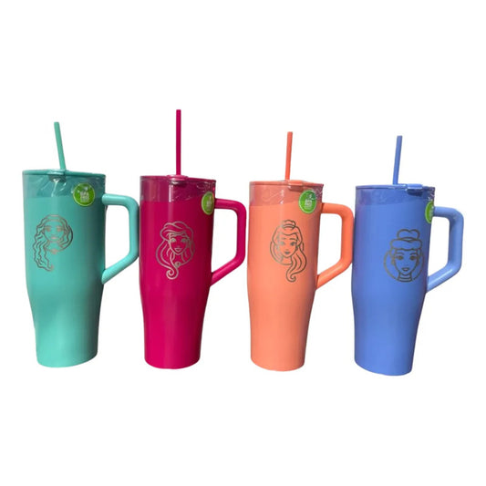 Mug Térmico 1160ml Latte Acero Inoxidable Princesas Disney Rosa Latte Straw Mug Ariel